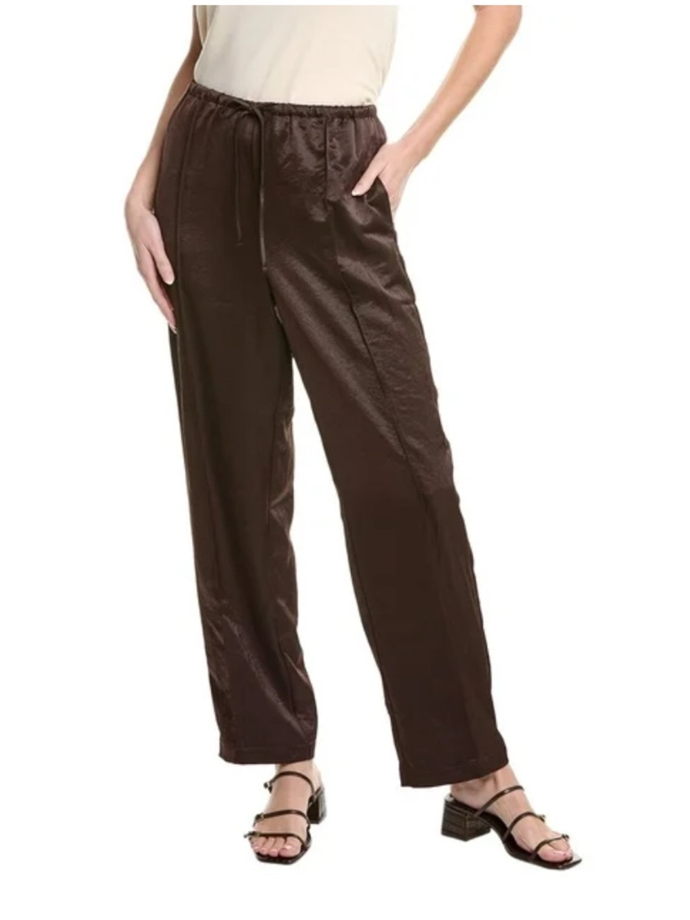 Madwell Women's Satin Drawstring Pants - Brown